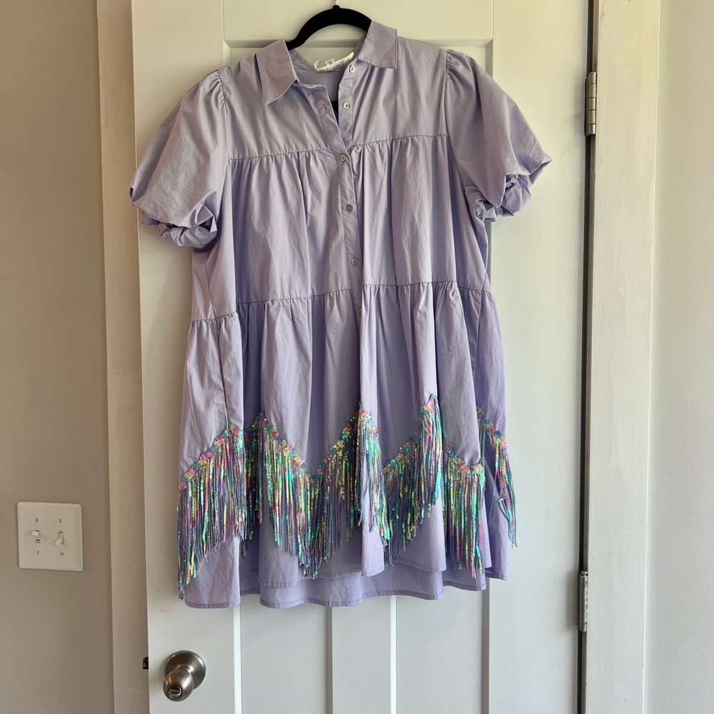 Fantastic Fawn Babydoll Lavender Fringe Chevron Dress M - Picture 5 of 5